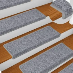 Tapis d'escalier 15 pcs 65x21x4 cm Blanc et gris