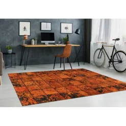 Tapis Patchwork en Cuir Fait Main Voila Orange