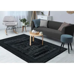 Tapis Tissé à Poils Plats Rétro Kalevi Noir