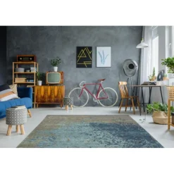 Tapis Vintage à Poils Courts Blaze Bleu