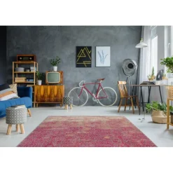 Tapis Vintage à Poils Courts Antigua Orange & Rouge