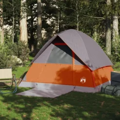 Tente de camping à dôme 4 personnes orange imperméable