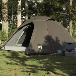 Tente de camping à dôme 4 personnes marron imperméable