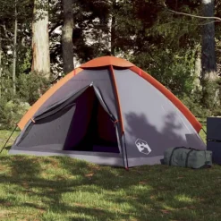 Tente de camping à dôme 2 personnes gris et orange imperméable