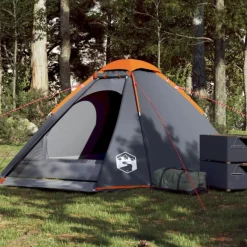 Tente de camping à dôme 4 personnes gris et orange imperméable