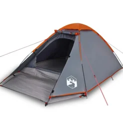 Tente de camping à dôme 4 personnes gris et orange imperméable