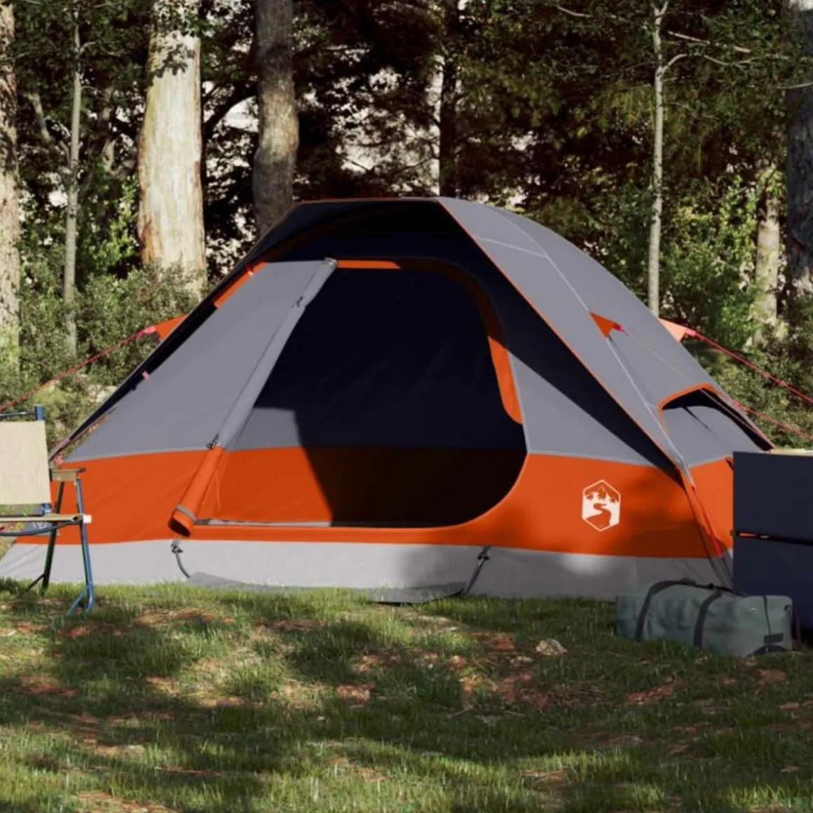 Tente de camping à dôme 2 personnes gris et orange imperméable
