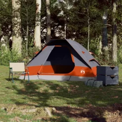 Tente de camping à dôme 2 personnes gris et orange imperméable