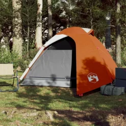Tente de camping à dôme 3 personnes orange imperméable