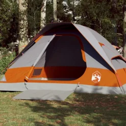 Tente de camping à dôme 4 personnes gris et orange imperméable