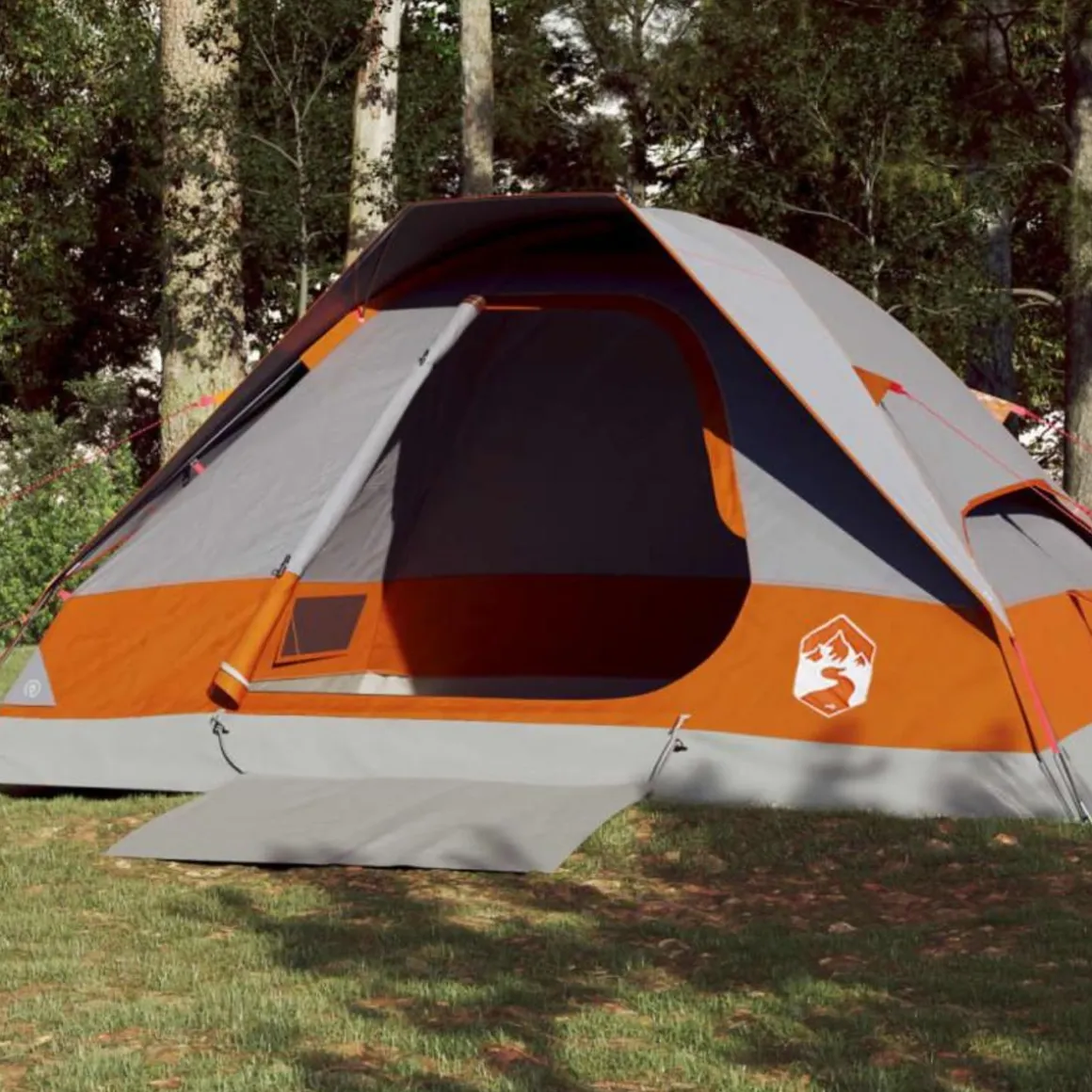 Tente de camping à dôme 4 personnes gris et orange imperméable