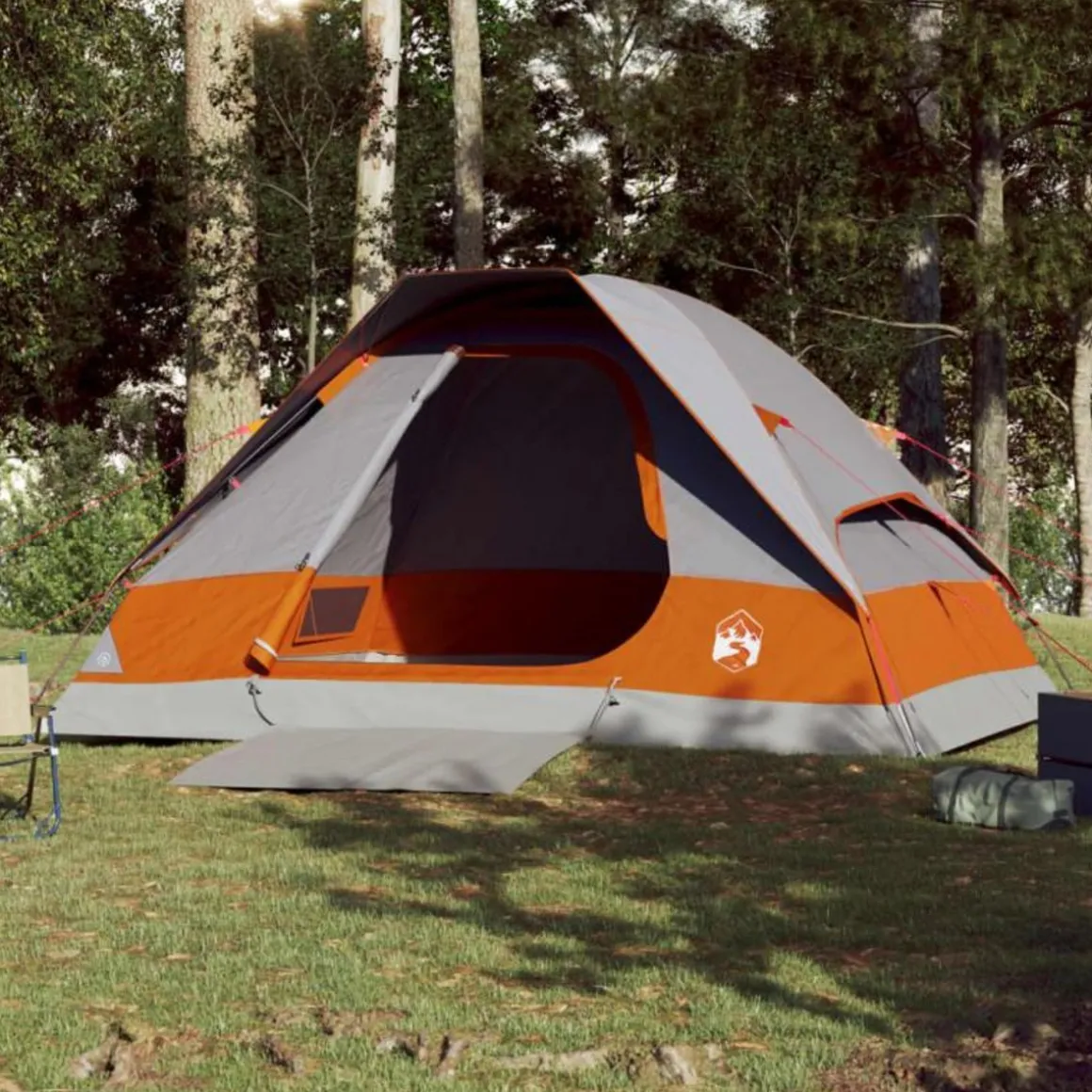 Tente de camping à dôme 4 personnes gris et orange imperméable