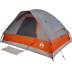 Tente de camping à dôme 4 personnes gris et orange imperméable