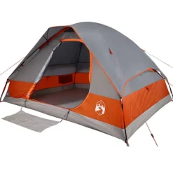 Tente de camping à dôme 4 personnes gris et orange imperméable