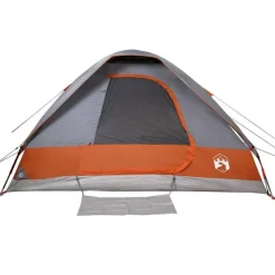 Tente de camping à dôme 4 personnes gris et orange imperméable