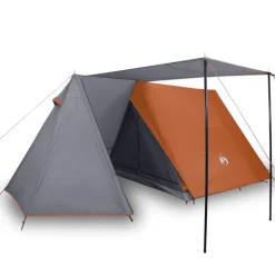 Tente de camping 3 personnes gris et orange imperméable