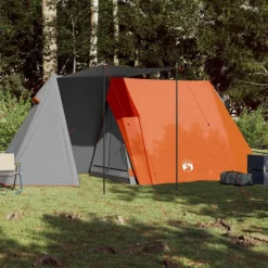 Tente de camping 3 personnes gris et orange imperméable