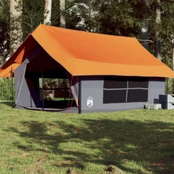 Tente de camping 5 personnes gris et orange imperméable