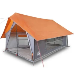 Tente de camping 5 personnes gris et orange imperméable