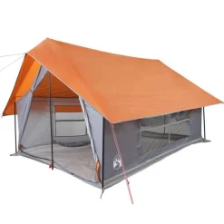 Tente de camping 5 personnes gris et orange imperméable