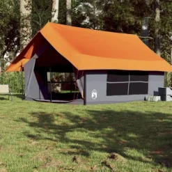 Tente de camping 5 personnes gris et orange imperméable