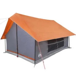 Tente de camping 5 personnes gris et orange imperméable