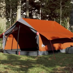 Tente de camping 2 personnes gris et orange imperméable