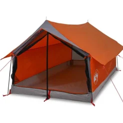 Tente de camping 2 personnes gris et orange imperméable