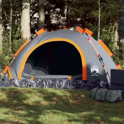 Tente de camping 2 personnes gris et orange libération rapide