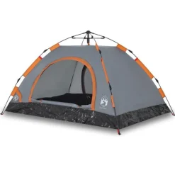Tente de camping 2 personnes gris et orange libération rapide