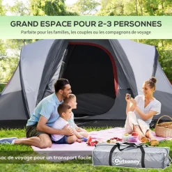 Tente de camping 2-3 personnes - fenêtres à mailles double couche - sac de transport - dim. 355L x 190l x 170H cm - polyester gris