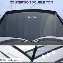 Tente de camping 2-3 personnes - fenêtres à mailles double couche - sac de transport - dim. 355L x 190l x 170H cm - polyester gris