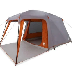 Tente de camping avec dôme porche 5 personnes gris et orange