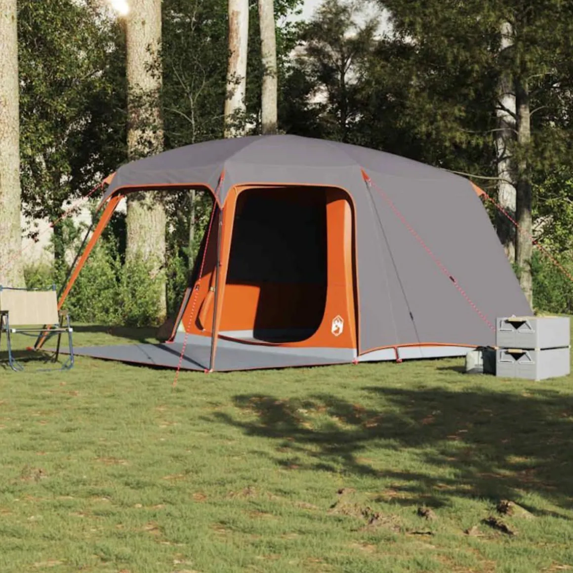 Tente de camping avec dôme porche 5 personnes gris et orange