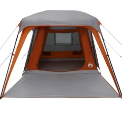Tente de camping avec dôme porche 5 personnes gris et orange