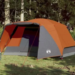 Tente de camping avec porche 4 personnes orange imperméable