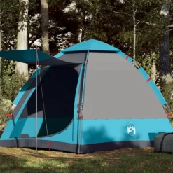 Tente de camping cabine 4 personnes bleu libération rapide