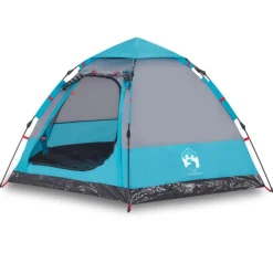 Tente de camping cabine 4 personnes bleu libération rapide