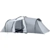 Tente de camping familiale 4-6 personnes 2 cabines 2 portes auvent 5,9L x 2,45l x 1,93H m rouge gris