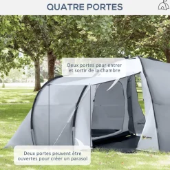 Tente de camping familiale 4-6 personnes 2 cabines 2 portes auvent 5,9L x 2,45l x 1,93H m rouge gris