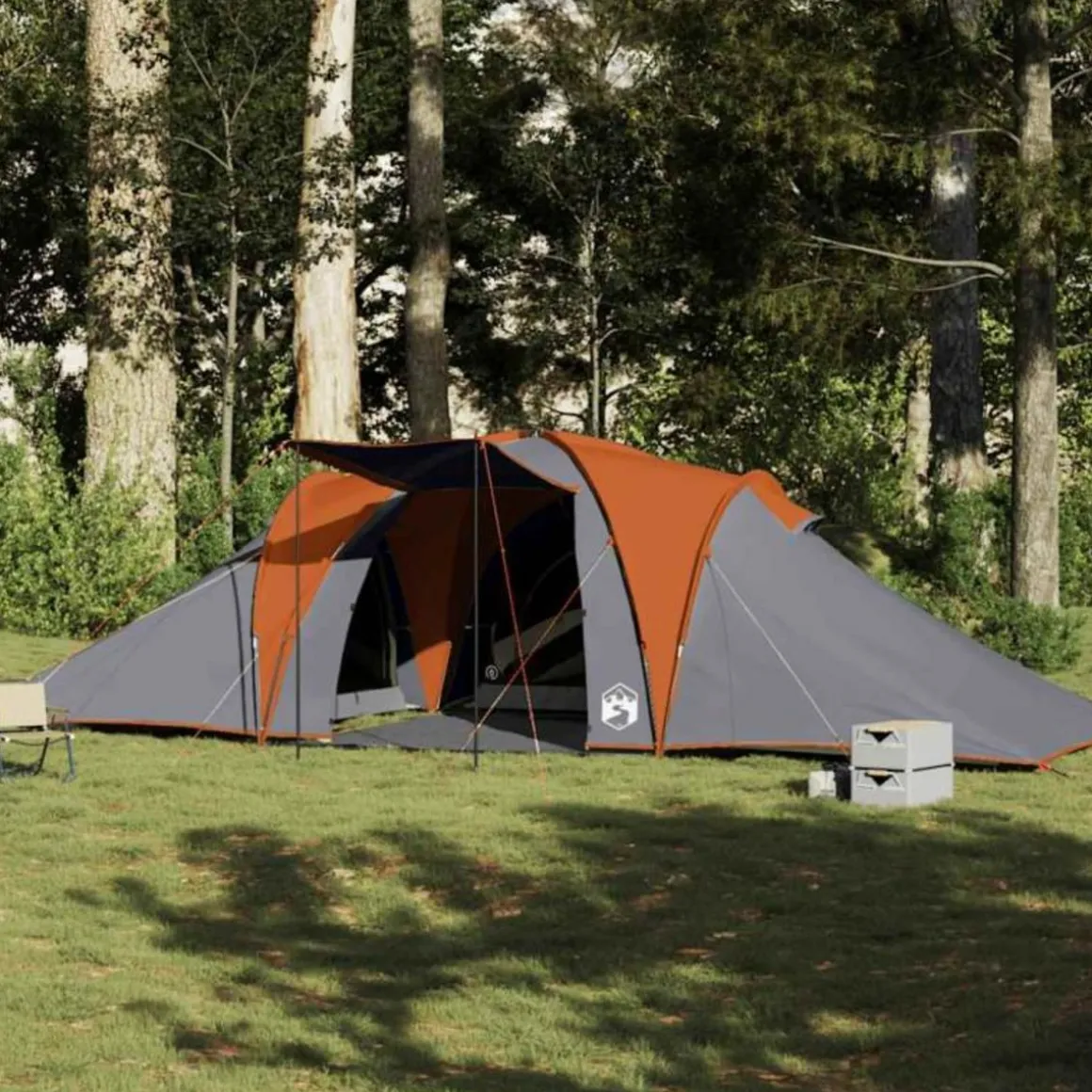 Tente familiale à dôme 6 personnes gris et orange imperméable