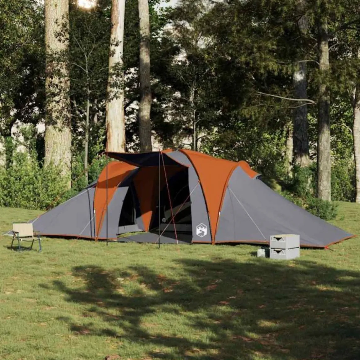 Tente familiale à dôme 6 personnes gris et orange imperméable