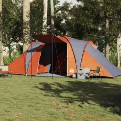 Tente familiale à dôme 6 personnes gris et orange imperméable