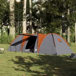 Tente familiale à dôme 8 personnes gris et orange imperméable