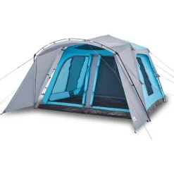 Tente familiale avec porche 9 personnes bleu dégagement rapide