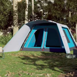 Tente familiale avec porche 9 personnes bleu dégagement rapide