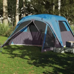 Tente familiale avec porche 6 personnes bleu imperméable