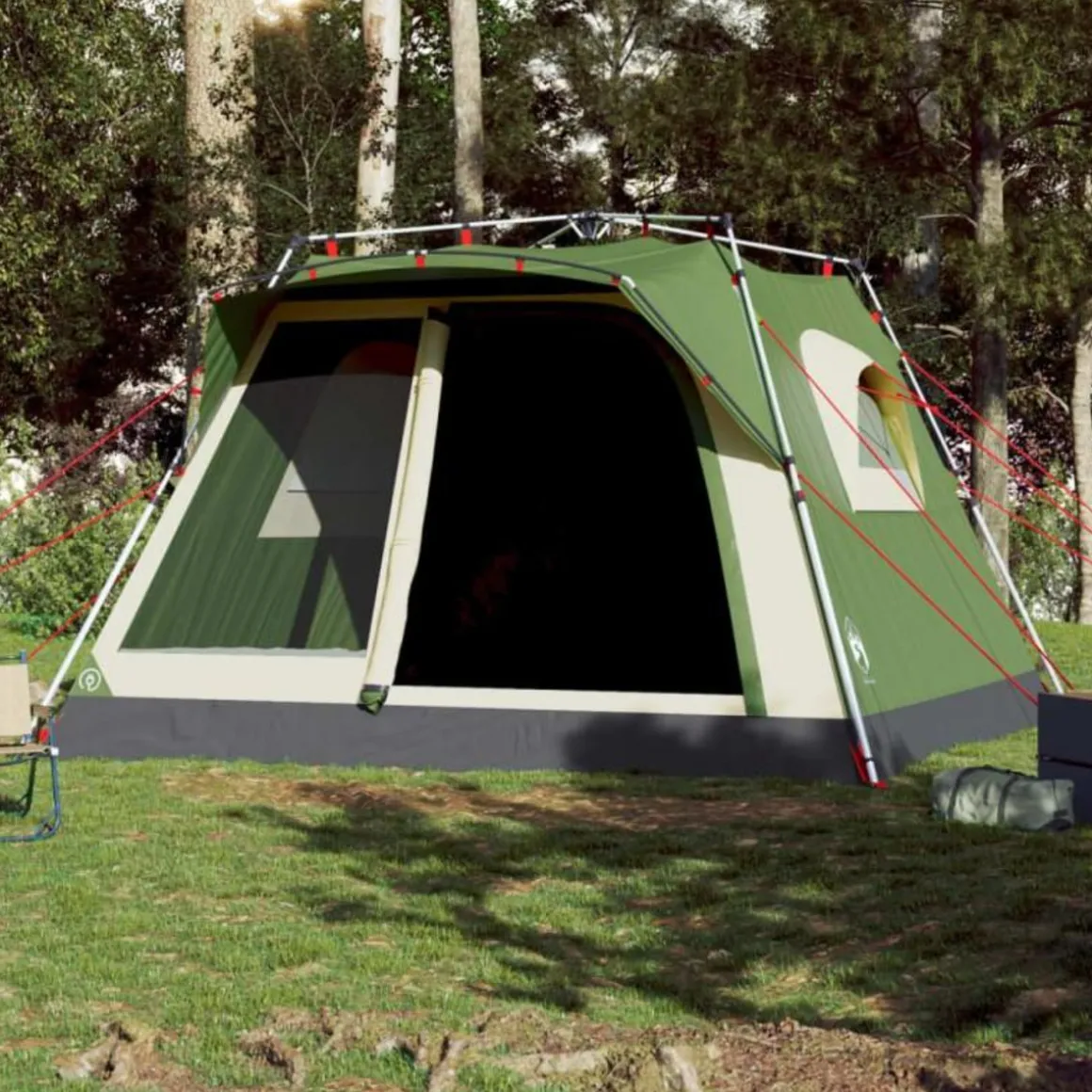 Tente familiale cabine 7 personnes vert dégagement rapide