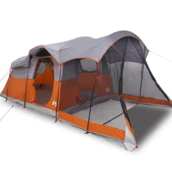 Tente familiale tunnel 8 personnes gris et orange imperméable