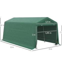 Tente garage carport dim. 6L x 3l x 2,62H m acier galvanisé PE haute densité 180 g/m² imperméable anti-UV vert